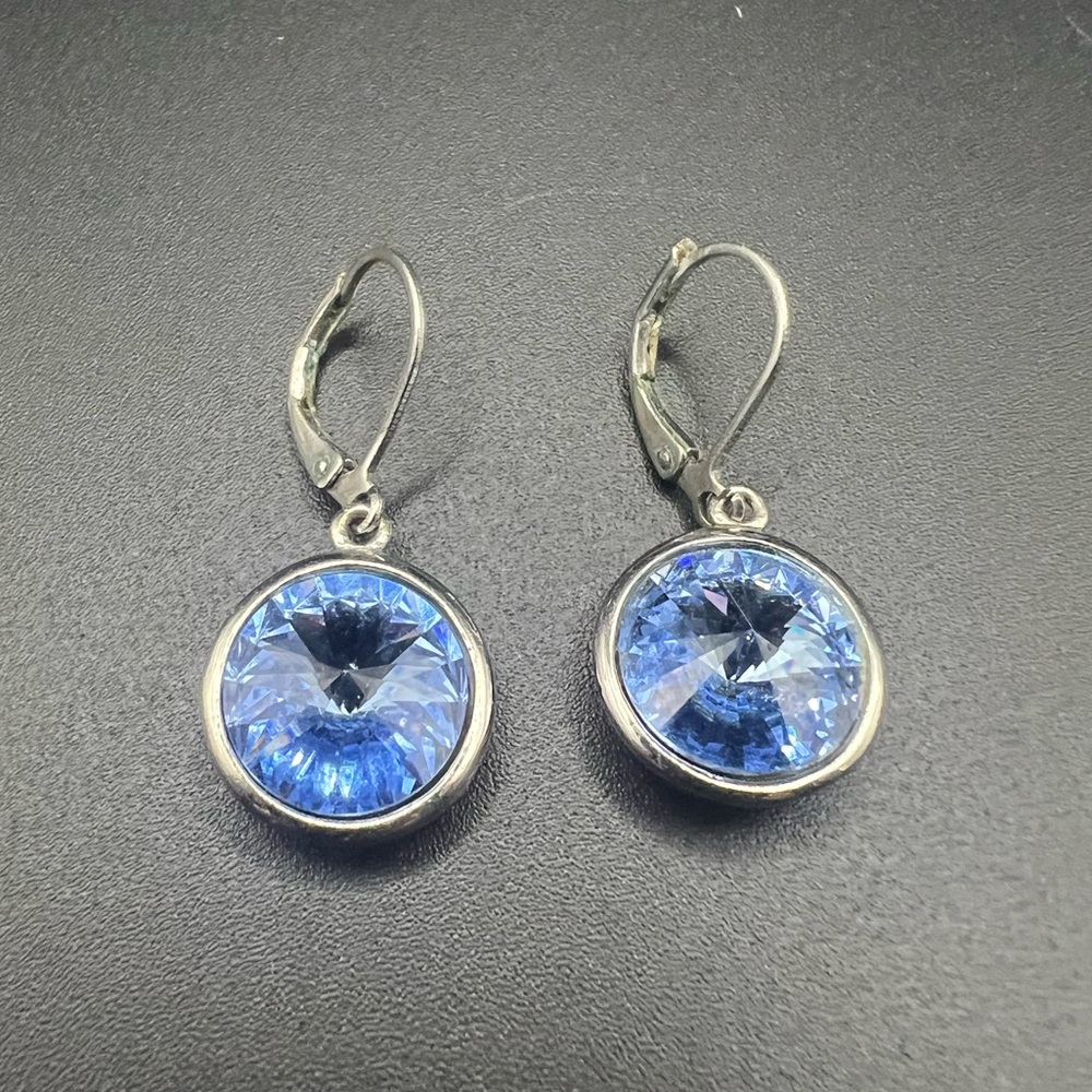 Illuminaire Blue Crystal Silver Tone Drop Earrings